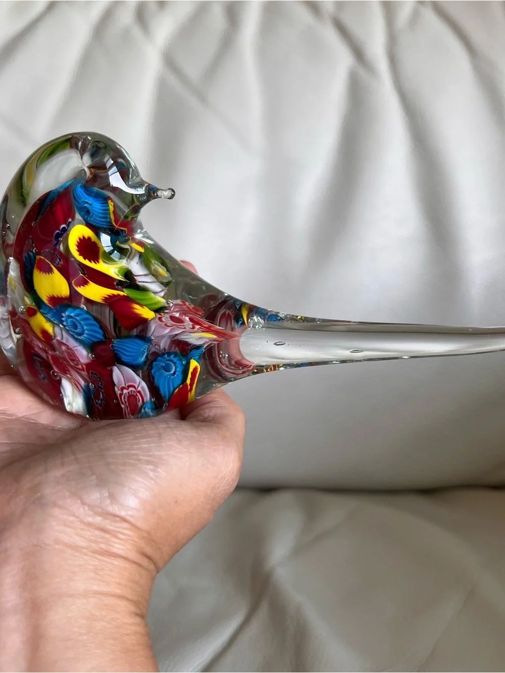 Murano Style Art Glass Bird Figurine Paperweight Colorful Millefiori